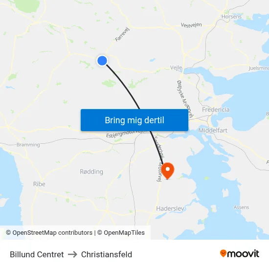 Billund Centret to Christiansfeld map