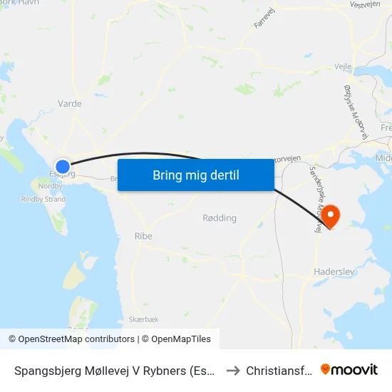 Spangsbjerg Møllevej V Rybners (Esbjerg) to Christiansfeld map