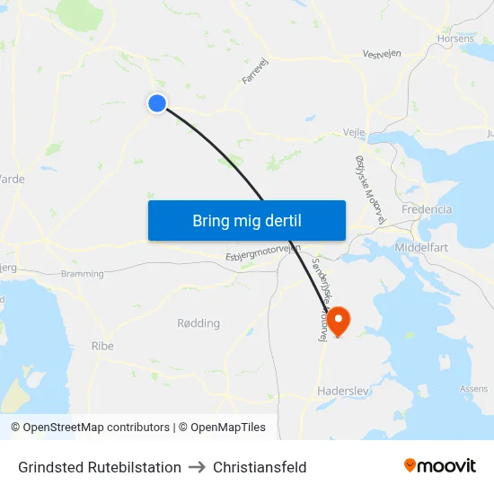 Grindsted Rutebilstation to Christiansfeld map
