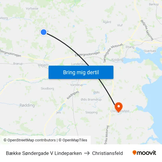 Bække Søndergade V Lindeparken to Christiansfeld map