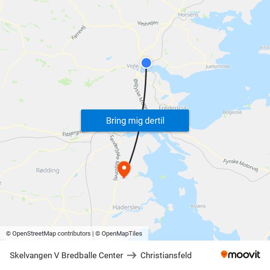 Skelvangen V Bredballe Center to Christiansfeld map