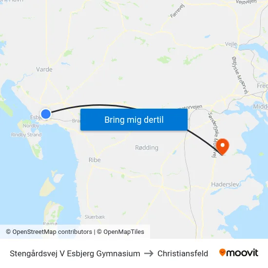 Stengårdsvej V Esbjerg Gymnasium to Christiansfeld map