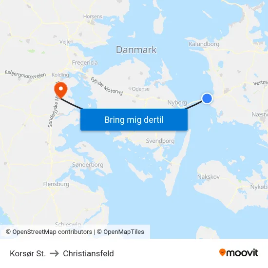 Korsør St. to Christiansfeld map