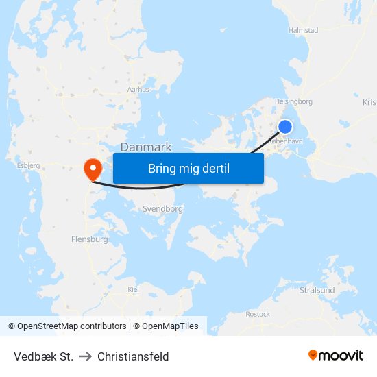 Vedbæk St. to Christiansfeld map