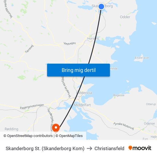 Skanderborg St. (Skanderborg Kom) to Christiansfeld map