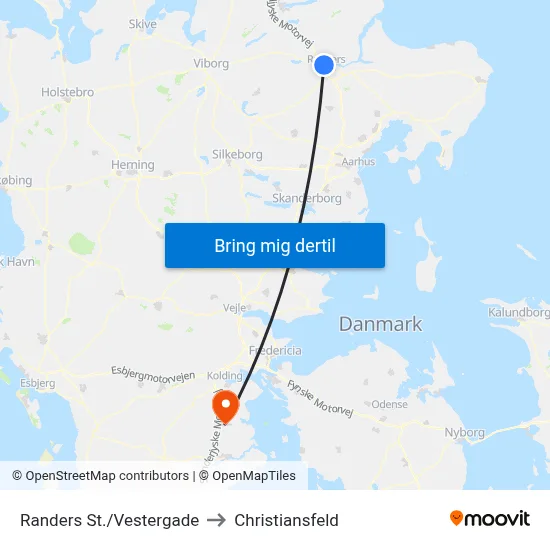 Randers St./Vestergade to Christiansfeld map