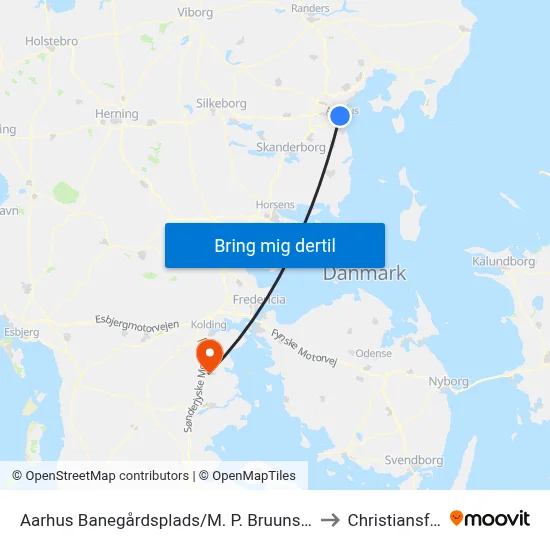 Aarhus Banegårdsplads/M. P. Bruuns Gade to Christiansfeld map