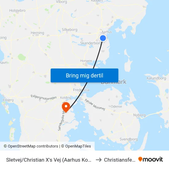 Sletvej/Christian X's Vej (Aarhus Kom) to Christiansfeld map