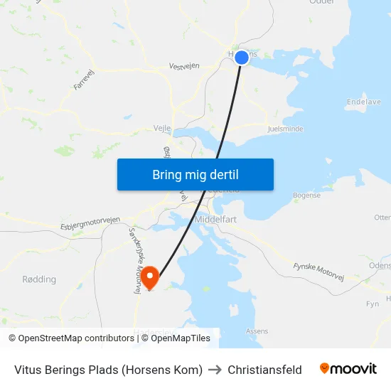 Vitus Berings Plads (Horsens Kom) to Christiansfeld map