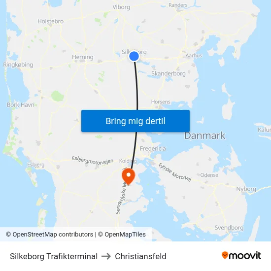 Silkeborg Trafikterminal to Christiansfeld map