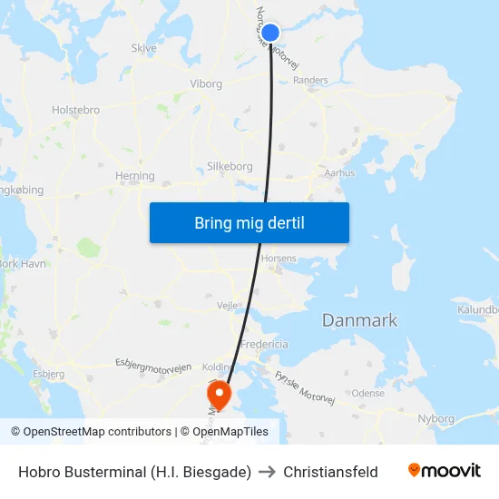 Hobro Busterminal (H.I. Biesgade) to Christiansfeld map