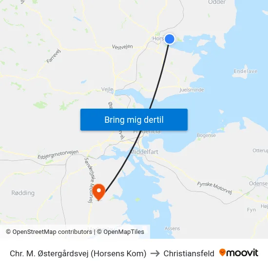 Chr. M. Østergårdsvej (Horsens Kom) to Christiansfeld map