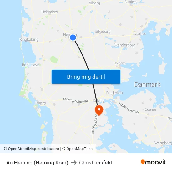 Au Herning (Herning Kom) to Christiansfeld map