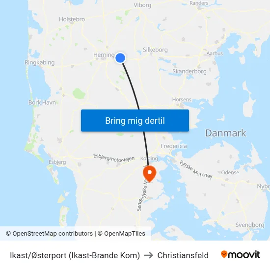 Ikast/Østerport (Ikast-Brande Kom) to Christiansfeld map