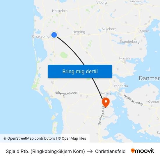 Spjald Rtb. (Ringkøbing-Skjern Kom) to Christiansfeld map