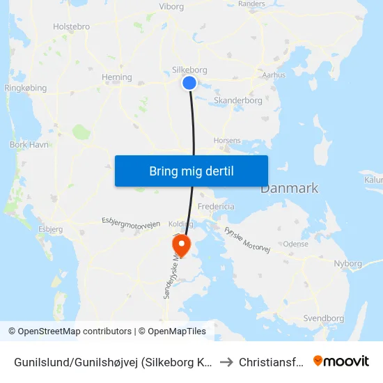 Gunilslund/Gunilshøjvej (Silkeborg Kom) to Christiansfeld map