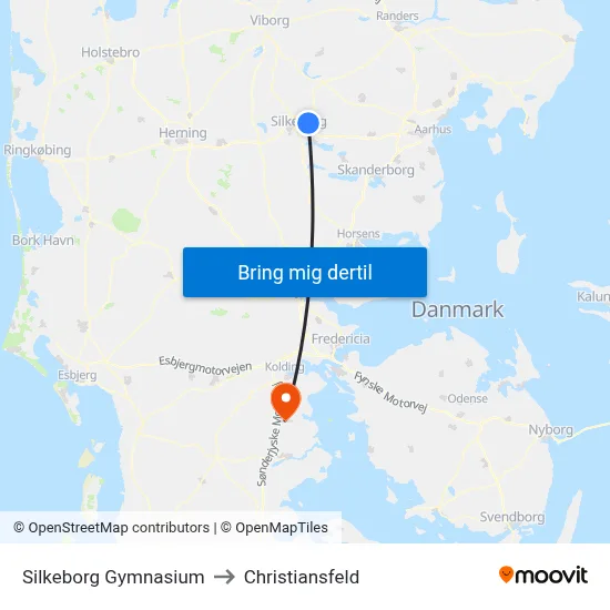 Silkeborg Gymnasium to Christiansfeld map