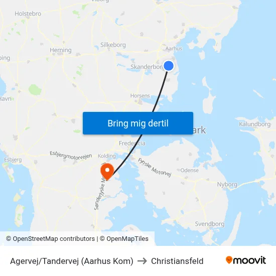 Agervej/Tandervej (Aarhus Kom) to Christiansfeld map