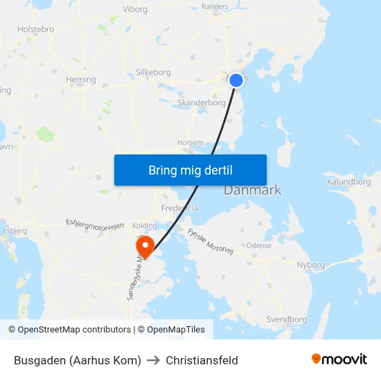 Busgaden (Aarhus Kom) to Christiansfeld map