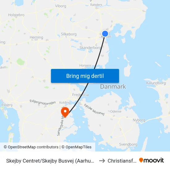 Skejby Centret/Skejby Busvej (Aarhus Kom) to Christiansfeld map