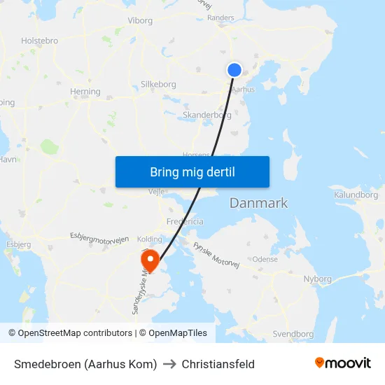 Smedebroen (Aarhus Kom) to Christiansfeld map