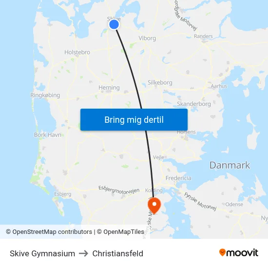 Skive Gymnasium to Christiansfeld map
