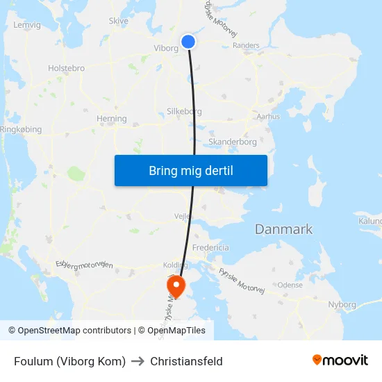 Foulum (Viborg Kom) to Christiansfeld map