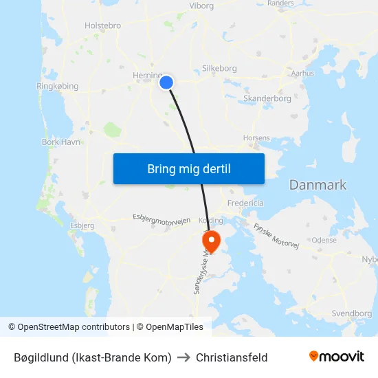 Bøgildlund (Ikast-Brande Kom) to Christiansfeld map