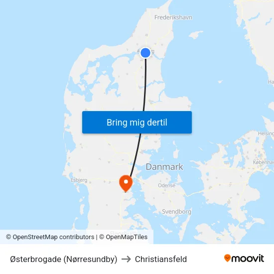 Østerbrogade (Nørresundby) to Christiansfeld map