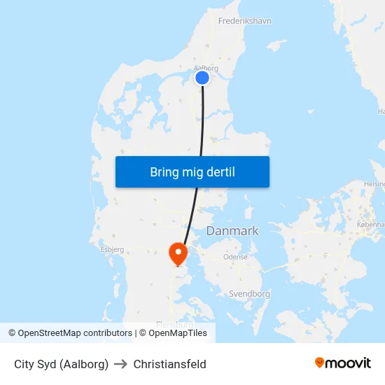 City Syd (Aalborg) to Christiansfeld map