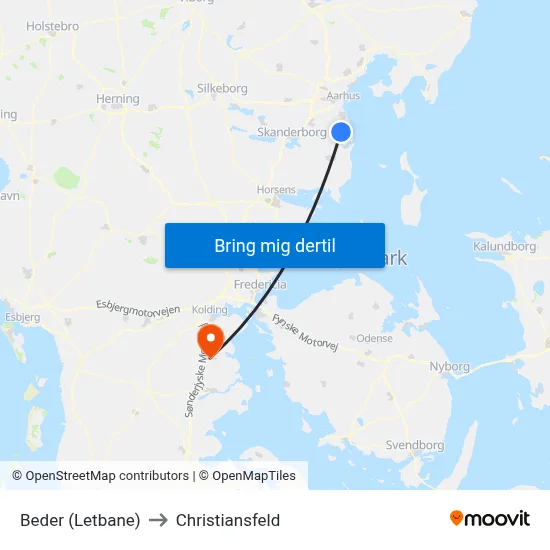 Beder (Letbane) to Christiansfeld map