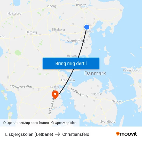Lisbjergskolen (Letbane) to Christiansfeld map
