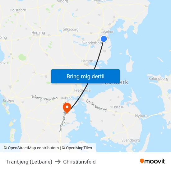 Tranbjerg (Letbane) to Christiansfeld map