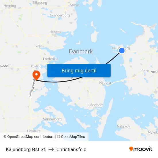 Kalundborg Øst St. to Christiansfeld map