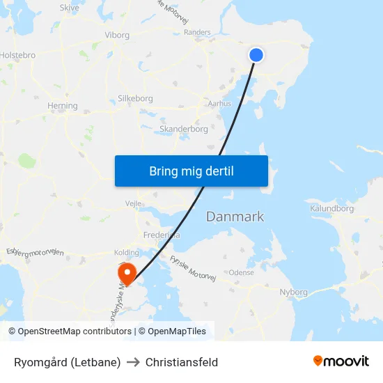 Ryomgård (Letbane) to Christiansfeld map