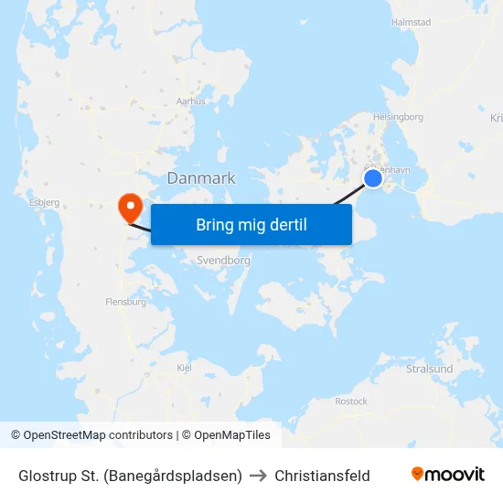 Glostrup St. (Banegårdspladsen) to Christiansfeld map