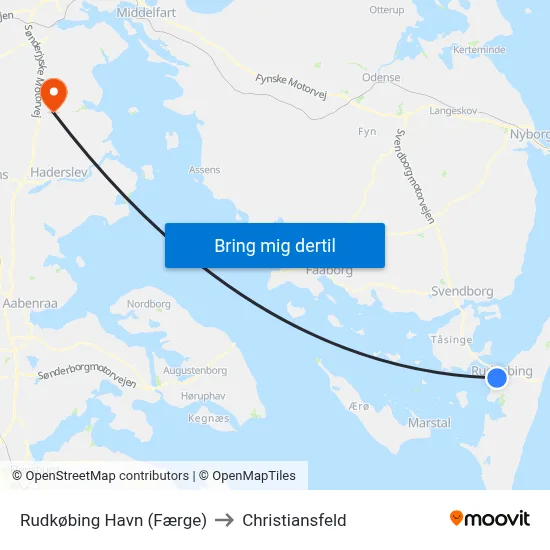 Rudkøbing Havn (Færge) to Christiansfeld map