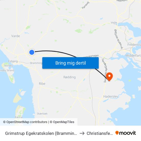 Grimstrup Egekratskolen (Bramming) to Christiansfeld map