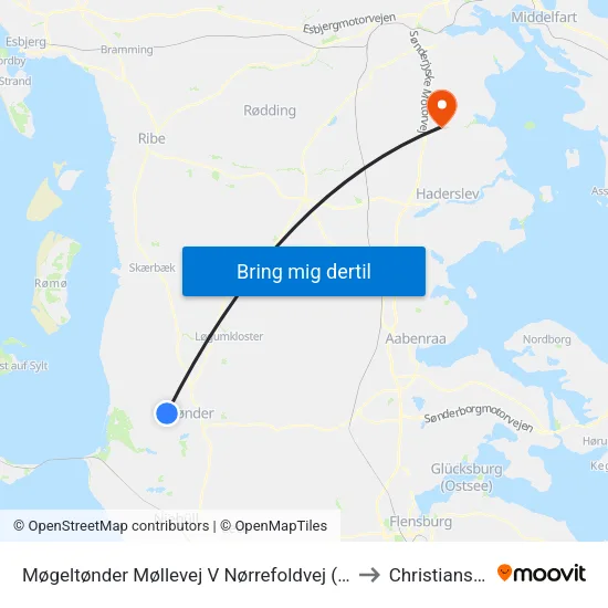 Møgeltønder Møllevej V Nørrefoldvej (Tønder) to Christiansfeld map