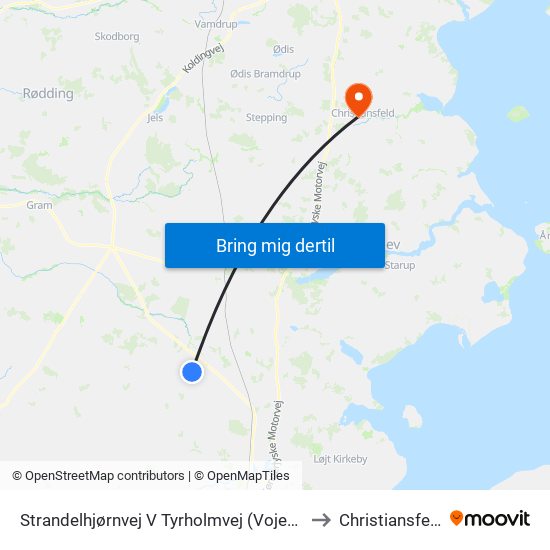 Strandelhjørnvej V Tyrholmvej (Vojens) to Christiansfeld map