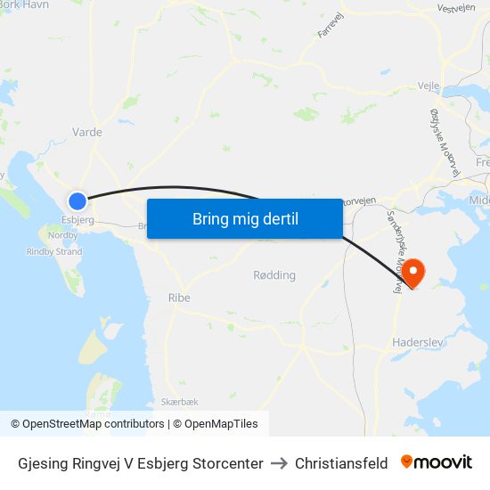 Gjesing Ringvej V Esbjerg Storcenter to Christiansfeld map