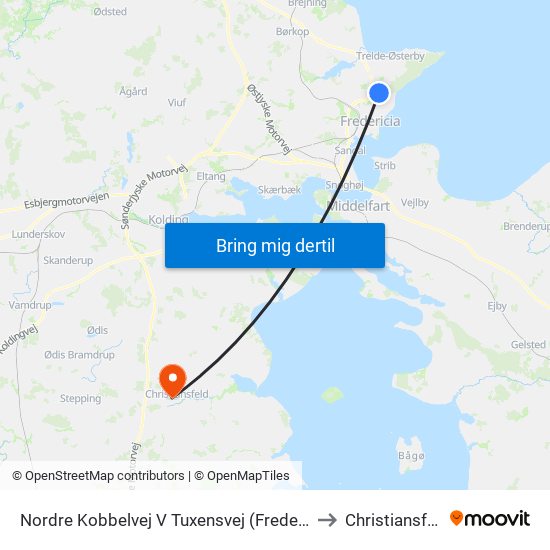 Nordre Kobbelvej V Tuxensvej (Fredericia) to Christiansfeld map
