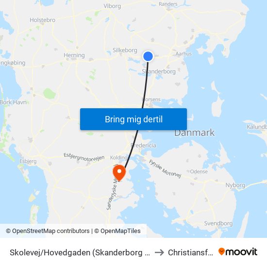 Skolevej/Hovedgaden (Skanderborg Kom) to Christiansfeld map