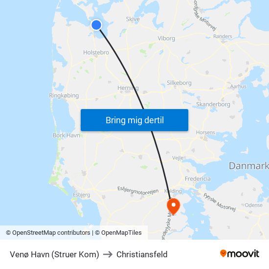 Venø Havn (Struer Kom) to Christiansfeld map