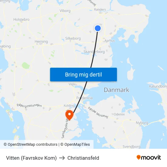 Vitten (Favrskov Kom) to Christiansfeld map