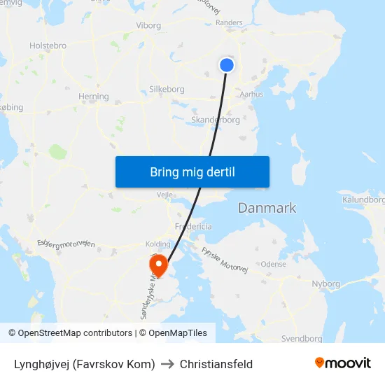 Lynghøjvej (Favrskov Kom) to Christiansfeld map