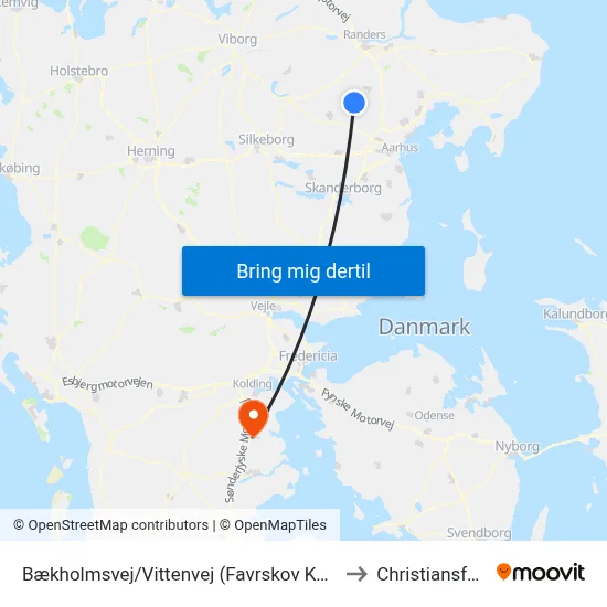 Bækholmsvej/Vittenvej (Favrskov Kom) to Christiansfeld map