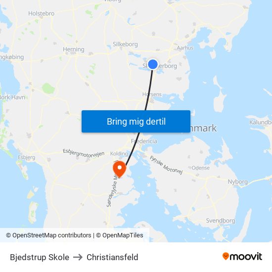 Bjedstrup Skole to Christiansfeld map