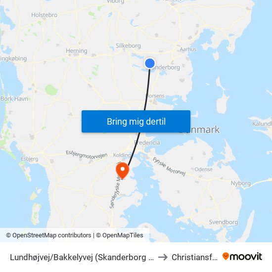 Lundhøjvej/Bakkelyvej (Skanderborg Kom) to Christiansfeld map