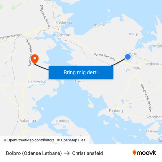 Bolbro (Odense Letbane) to Christiansfeld map